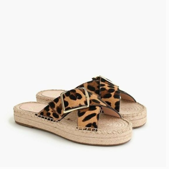 J. Crew Leopard Cross Strap Espadrille Sandals